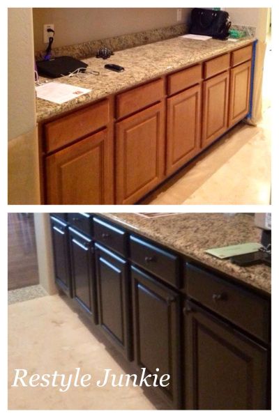 Gel Stain Kitchen Cabinets, Gel Staining Cabinets, Kitchen Cabinets Before And After, Bathroom Dark, Gel Stains, Java Gel Stains, Dark Bathroom, Stained Kitchen Cabinets, Java Gel