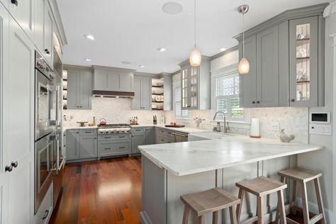 The Shores at Bonnet Point - Beach Style - Kitchen - Providence - by RIKB Design Build | Houzz Kitchen With A Peninsula, U Shaped Kitchen With Peninsula, Peninsula Ideas, Kitchen With Peninsula, Whole House Remodel, Beach Style Kitchen, Ideas For Storage, Kitchen Peninsula, U Shaped Kitchen