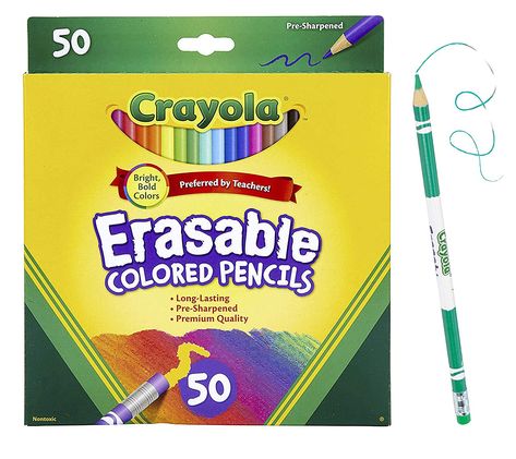 Amazon.com: Crayola Erasable Colored Pencils, Coloring Book Essentials, 50Count, Gift: Toys & Games Erasable Colored Pencils, Cool Erasers, Types Of Pencils, Crayola Colored Pencils, School Supplies For Teachers, Book Essentials, Colored Pencil Set, Kids Art Supplies, Classroom Supplies