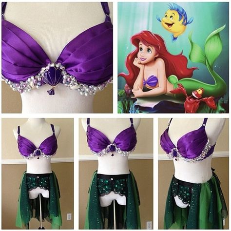 Ariel Diy Bras, Rave Outfits Diy, Disney Half Marathon, Disney Princess Half Marathon, Ariel Costumes, Run Disney Costumes, Disney Marathon, Princess Half Marathon, Diy Bra