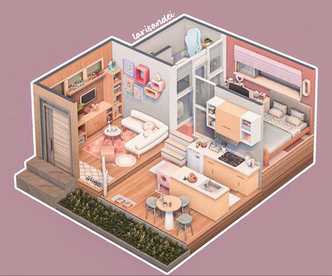 Sims Studio Apartment, Loft House Layout, Sims 4 Girly Apartment, Sims 4 Loft House Layout, Sims Build Inspiration, Loft Bedroom Layout, Sims Apartment Layout, The Sims 4 Apartment Ideas, Sims 4 Loft Apartment