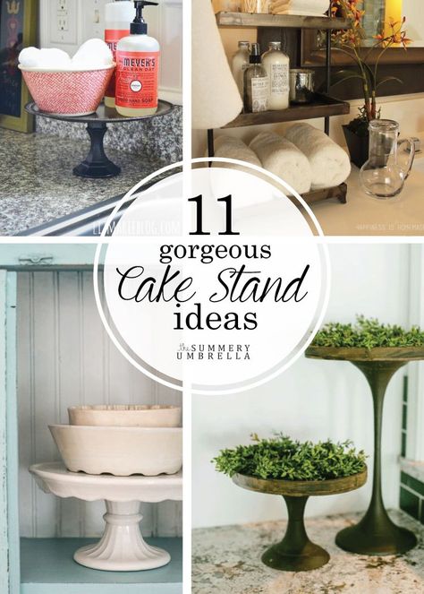 Not only are there an amazing array of cake stands available, but what you can do with them is endless. Check out these cake stand ideas NOW! Upcycled Cake Stand, How To Decorate With A Cake Stand, Decorate Cake Stand Ideas, Repurposed Cake Stand, Cake Stand Organization, Cake Pedestal Decor Ideas, Decorate With Cake Stand, Decorating A Cake Stand, Cake Plate Decor Display Kitchen