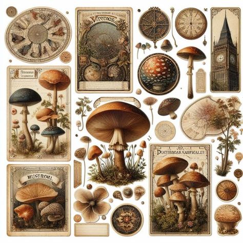 Free Printables + AI Art Sharing | I like to create elements that can be used in any project, generic topics I guess you could say:  mushrooms, clocks, numbers, globes...I hope you enjo... | Facebook Mushroom Printable, Mushroom Clipart, Art 2024, Scrapbook Printables, Aesthetic Desktop Wallpaper, Digital Collage Sheets, Free Clip Art, Digital Collage, Media Art