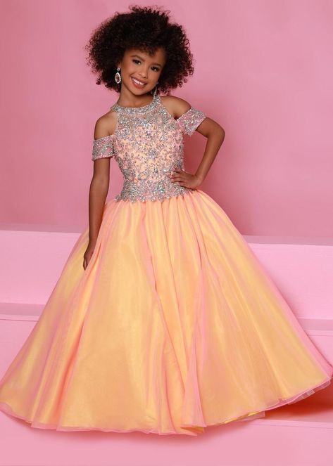 Orange Girls Pageant Dresses A-line Off The Shoulder Tulle Beaded Long Flower Girl Dresses For Occassion Dress, Girls Pageant Dress, Pageant Queen, Organza Ball Gown, Pageant Headshots, Kids Pageant, Ballgown Skirt, Johnathan Kayne, Long Flower Girl Dresses