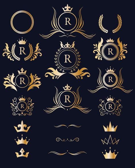 Victorian royal brand logo design collection. Classic luxury logotype. Elegant logo with crown set. Royal Logo Design Ideas, Royal Branding Design, Royal Brand Logo, Logo Crown Design, Royal Logo Design Creative, Crown Logo Design Ideas, Luxury Logo Design Inspiration, Elegant Logo Design Luxury, Crown Logos