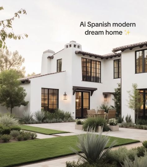 Modern Spanish Exterior, Modern Spanish Style Homes Exterior, Modern Spanish House Exterior, Spanish Modern Homes, Modern Spanish Colonial, Modern Spanish Farmhouse, Spanish House Exterior, Dark Home Aesthetic, Spanish Style Home Exterior