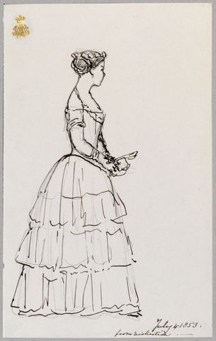 Queen Victoria Drawing, Victorian Woman Tattoo, 1850 Dress, Queen V, Old Fashion Dresses, Dress Drawing, Evening Dress Fashion, Dress Sketches, Victorian Women