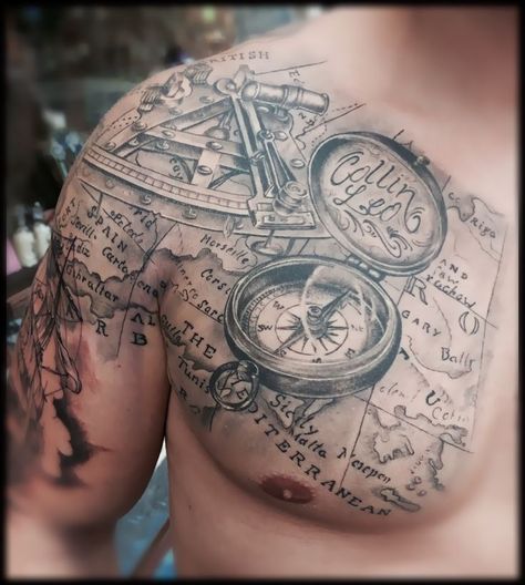 Family Tattoos For Men, Cross Tattoo For Men, Finger Tattoo Designs, Tattoo Trend, Map Tattoos, Mens Shoulder Tattoo, Cool Chest Tattoos, Nautical Tattoo, Upper Arm Tattoos