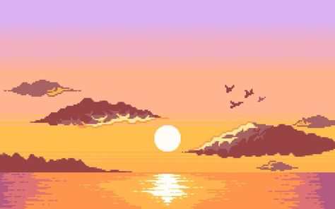 Pixel Art Background Landscapes, Sunset Pixel Art, Pixel Beach, Sunset Gif, Pixel Art Landscape, Sunset Palette, Sunrise Wallpaper, Pixel Art Background, Arte 8 Bits