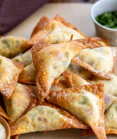 46 Best Wonton Wrapper Recipes – Happy Muncher Jalapeno Popper Wontons, Wonton Wrapper Recipes Appetizers, Homemade Cooking Spray, Wonton Appetizer Recipes, Jalapeno Wonton Poppers, Wonton Appetizers, Wonton Wrapper Recipes, Jalapeno Popper Recipes, Wonton Recipes