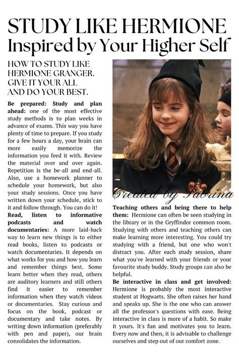 Study Like Hermione Granger, Hermione Granger Study, Studie Hacks, Give It Your All, School Study Ideas, Exam Study Tips, Best Study Tips, Study Tips For Students, Buku Harry Potter