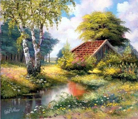 Reint Withaar   - Countryside Paintings by Reint Withaar  <3 <3 Countryside Paintings, Dutch Artists, Ok Ru, Newfoundland, Watercolor Landscape, In The Woods, Beautiful Paintings, Painting Inspiration, Beautiful Landscapes