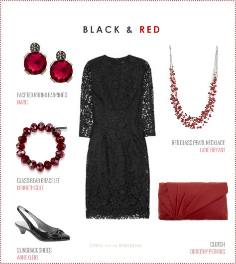 Black Lace Dress with Red Accessories. Today I'm featuring the black lace dress with some red accessories. Dress Accessories Jewelry, Accessories Wedding Guest, Red Dress Accessories, Black Dress Accessories, Unique Party Dresses, Red Dresses Classy, Red Accessories, Black Dress Formal, Wedding Dress Trends