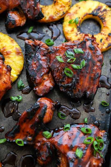 Grilled Huli Huli Chicken with Pineapple - Kalefornia Kravings Grilled Teriyaki Chicken With Pineapple, Fruit Potluck, Pineapple Chicken Thighs, Lunch 2023, Grilled Huli Huli Chicken, Kalefornia Kravings, Chicken With Pineapple, Huli Chicken, Grilled Chicken Recipes Easy