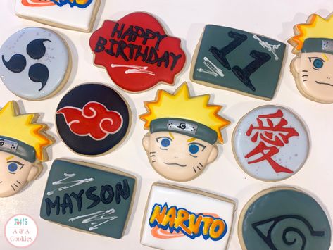 Naruto Cake Pop Ideas, Naruto Birthday Food Ideas, Naruto Cookies Decorated, Naruto Cookies, One Piece Anime Cookies, Anime Cakes Birthday Naruto, Decorating Icing, Anime Party, Cake Decorating Icing