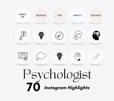 Psychologist Instagram highlight covers for therapists to promote their services on social media. Available in pastel colors and with a modern. #Psychologist_Instagram_Bio #Psychology_Highlights_Cover #Psychology_Bio_For_Instagram #Psychologist_Social_Media Psychologist Instagram Bio, Psychology Highlights Cover, Psychology Bio For Instagram, Psychologist Social Media, Psychology Instagram Post, Psychology Template, Social Media Psychology, Kombinasi Font, Psychology Symbol