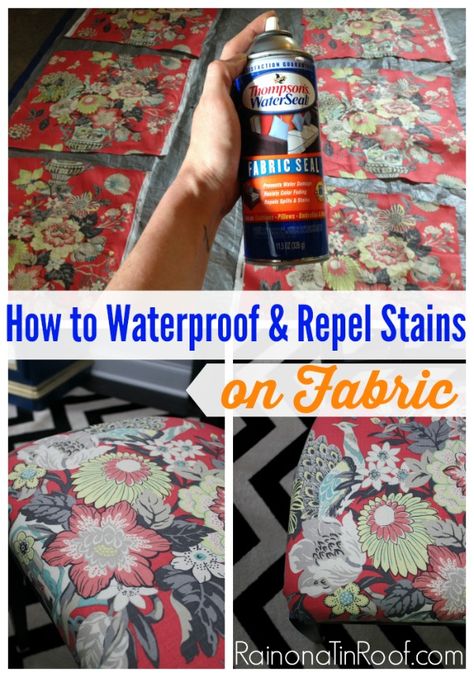 How to Waterproof and Repel Stains on Fabric via RainonaTinRoof.com #waterproof #repelstains Housework Hacks, Reupholstered Chairs, White Slipcovers, Fabric Stains, Redo Furniture, Diy Cleaning Products, Cleaning Organizing, Cleaning Solutions, Reupholster