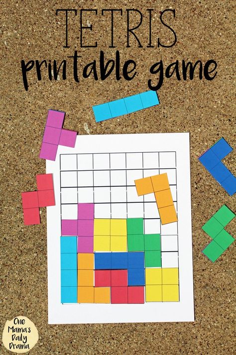 Tetris printable game | Inspired by the classic Nintendo video game - print & cut pieces and a board Daily Drama, Classic Nintendo, Vika Papper, Video Game Print, Maluchy Montessori, Printable Games For Kids, Printable Board Games, Kids Game, Stem For Kids