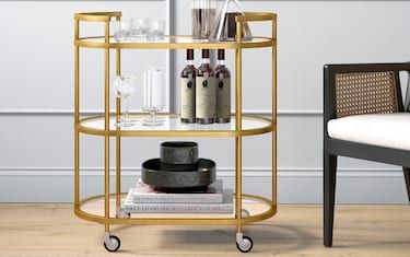 Round Bar Cart, Brass Bar Cart, Modern Bar Cart, Metal Bar Cart, Rolling Bar Cart, Gold Bar Cart, Vintage Bar Carts, Bar Cart Styling, Tempered Glass Shelves