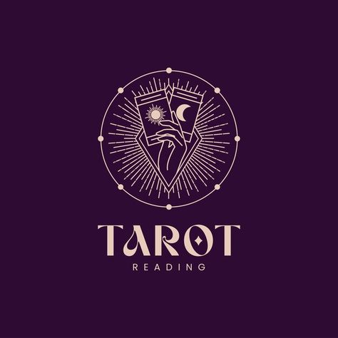 Vector astronomy tarot card reading logo... | Premium Vector #Freepik #vector #logo #tarot #badge-logo Tarot Card Logo Design, Cartomancy Aesthetic, Reading Logo Design, Tarot Card Vector, Spiritual Logo Design, Astrology Logo, Tarot Logo, Magical Branding, Tarot Design