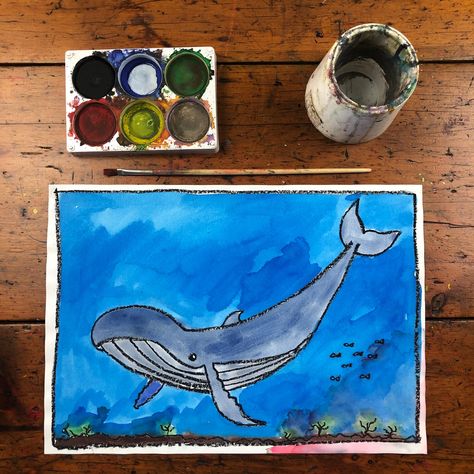 Whale Art Kindergarten, Whale Art Project, Ocean Art Kids, Whale Art For Kids, Kids Art Lesson, Nims Island, Orca Art, Snail And The Whale, Whale Crafts