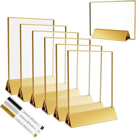 Amazon.com : Prime Designs Acrylic Sign Holder 5x7 with Gold Border for Restaurant Menu Holder Display Stand, Clear Double Sided Picture Frames, Wedding Table Numbers, Vertical or Horizontal Photo Frame (6 Pack) : Office Products Wedding Table Numbers Pictures, Gold Table Number Holders, Restaurant Menu Holder, Double Sided Picture Frame, Clear Picture Frames, Acrylic Sign Holder, Reserved Table Signs, Wedding Table Number Holders, Picture Frame Table