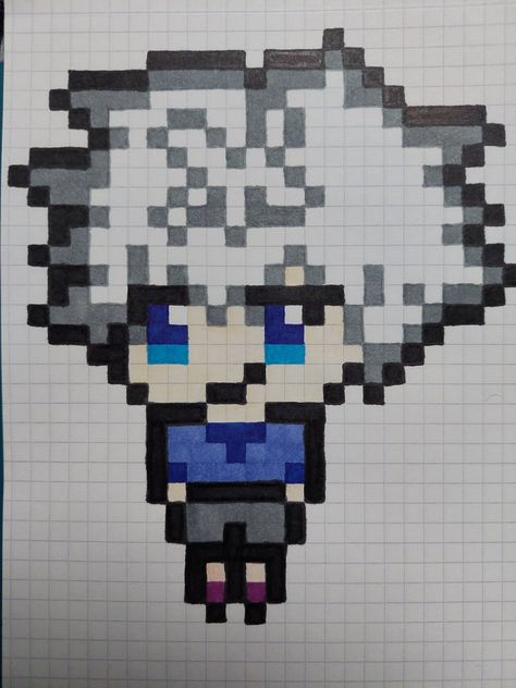 Crochet Hunter X Hunter, Hunter Hunter Pixel Art, Hxh Pixel Art, Hunter X Hunter Pixel Art, Cardboard Ideas, Hunter X Hunter Killua, Pixel Grid, Art Pixel, Killua Zoldyck