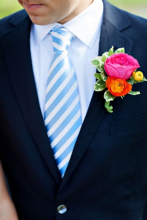 Bright Boutonniere Wedding, Colorful Pocket Boutonniere, Bright Corsage, Bright Boutonniere, Colorful Boutonniere, Summer Groom, Orange Boutonniere, Flower Man, Watch Hill Rhode Island