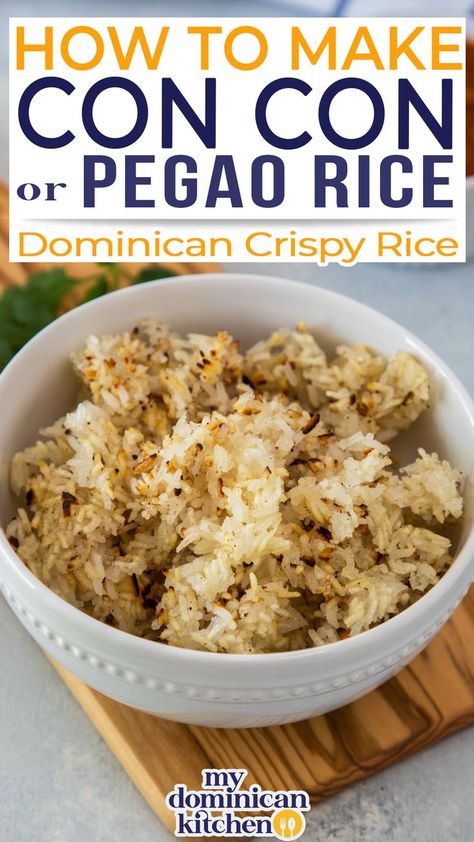 Called con con in the Dominican, or pegao if you are Puerto Rican, this crispy rice side dish is the perfect pairing for all of your favorite dishes. Simple to make, learn how to make the perfect con con with these step-by-step instructions. We all know that Dominicans love rice as a side dish, but sometimes I want to take it up a notch and make this delicious con con recipe. | @mydominicankitchen #authenticdominicanrecipes #dominicanfood #conconrice #crisyrice #pegaorice Dominican Side Dishes, Dominican Beans Recipe, Easy Autumn Recipes, Rice Side Dishes, Hispanic Food, Rice Crispy, English Food, Latin Food, Healthy Breakfast Recipes