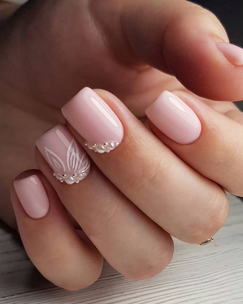 Simple Wedding Nails, Pink Wedding Nails, Wedding Day Nails, Bridal Nails Designs, Wedding Nail Art Design, Bridal Nail Art, Wedding Nail, Her Nails, Wedding Nails Design