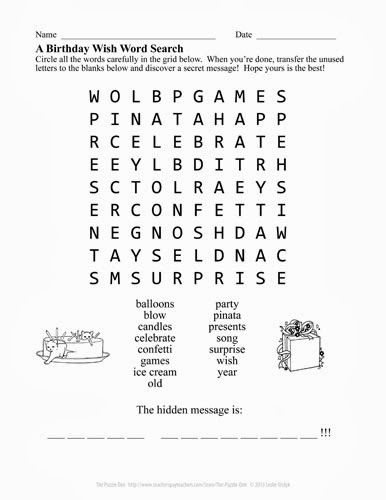 A Birthday Wish - free word search Birthday Word Search, Free Word Search, Birthday Words, Free Word, Birthday Wish, Play Ideas, Upper Elementary, Family And Friends, Party Balloons