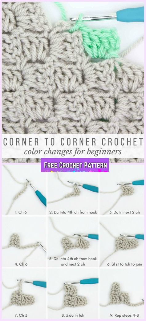 Crochet Corner To Corner, Change Colors In Crochet, Crochet C2c Pattern, C2c Crochet Pattern Free, C2c Crochet Blanket, Corner To Corner Crochet, Easy Knitting Projects, Crochet Geek, Crochet Gratis