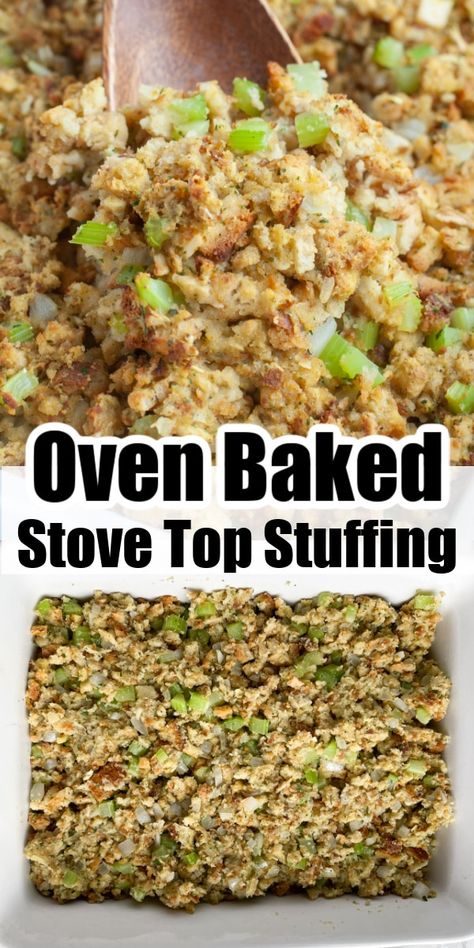 Baked Stove Top Stuffing, Oven Baked Stuffing, Stuffing In Oven, Stuffing In The Oven, Baked Stuffing, Stuffing Mix Recipes, Stove Top Stuffing Recipes, Easy Stuffing Recipe, Dressing Recipes Thanksgiving