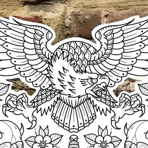 Traditional Eagle Tattoo Stencil, Old School Tattoo Leg, Traditional Tattoo Design Old School, Traditional Egal Tattoo, American Tradition Eagle Tattoo, Old School Eagle Tattoo, Traditional Eagle Chest Tattoo, Traditional Eagle Back Tattoo, Eagle Outline