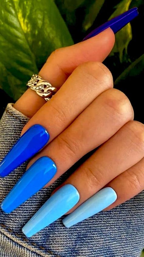 Professional Acrylic Nails, Unghie Sfumate, Blue Acrylic Nails, Simple Acrylic Nails, Cute Gel Nails, Blue Nail, Acrylic Nails Coffin Short, Summer Acrylic Nails, Short Acrylic Nails Designs