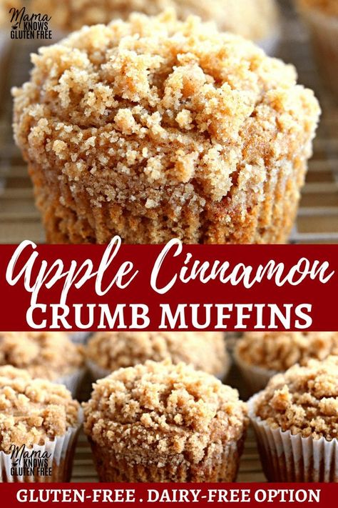 Cinnamon Apple Recipes, Cinnamon Crumb Muffins, Gluten Free Apple Muffins, Gluten Free Apple Recipes, Dairy Free Muffins, Apple Muffin Recipes, Crumb Muffins, Food Recipes Vegetarian, Apple Cinnamon Muffins