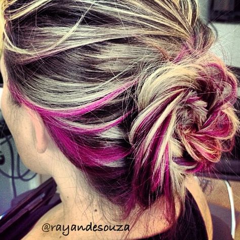 Flower Braid with Pink Peek-a-Boo♥♥ Peekaboo Highlights For Blonde Hair, Blond Hair Colors, Highlights For Blonde Hair, Hair Color Bright, Rock Your Locks, Peekaboo Highlights, Ombre Blond, Peekaboo Hair, Bright Hair Colors