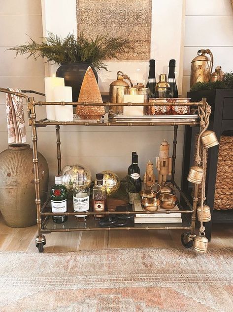 Bar Cart Antique, Bar Cart Display, Antique Bar Cart Styling, Christmas Bar Cart Decor, Bar Cart Christmas Decor, Holiday Bar Cart Christmas, Christmas Bar Cart Styling, Bar Cart Christmas, Bar Trolley Styling