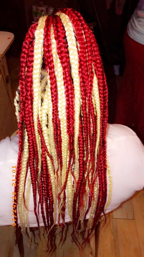 Red Velvet Braids, Burgundy And Blonde Braids, Red And Blonde Braids, Senegalese Braids, Red And Blonde, Cute Box Braids, Peekaboo Hair, Blonde Braids, Cute Box Braids Hairstyles