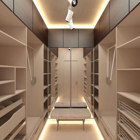 Decoração com LED: 100 ambientes inspiradores decorados com LEDs Clothes Cabinet, Walking Closet, Dream Closet Design, Walk In Closet Design, Luxury Closets Design, Modern Closet, Wardrobe Interior Design, Wardrobe Room, Bedroom Wall Paint