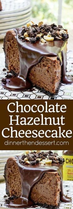 Rich Chocolate Hazelnut Cheesecake made with Chocmeister Milk Chocolatey Hazelnut Spread, a chocolate cookie crust and a thick, glossy chocolate ganache. Chocolate Hazelnut Cheesecake, Hazelnut Cheesecake, Chocolate Cookie Crust, Kek Coklat, Cheesecake Oreo, Dessert Aux Fruits, Cheesecake Desserts, Oreo Dessert, Keto Cheesecake