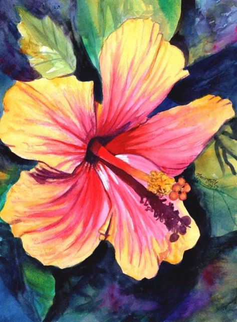 kauaiartist - Etsy Hibiscus Art, Tropical Painting, Hawaii Art, Hibiscus Print, Hawaiian Hibiscus, Hawaiian Art, Tropical Hibiscus, Flower Stem, Art Tropical