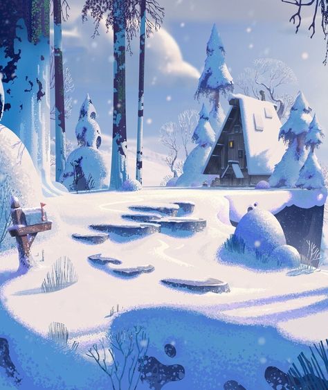 World of Our Fantasy — thecollectibles: Winter Wonderland by Gavin... Stylised Illustration, Environment Sketch, Snow Illustration, Illustration Tutorial, 동화 삽화, Snow Forest, Art Mignon, Snow Art, Winter Illustration