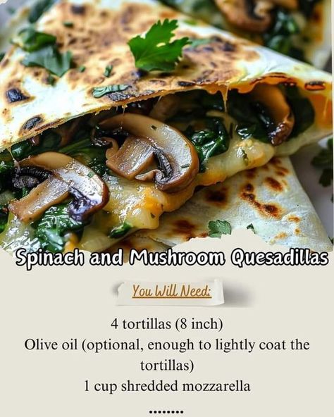 Crockpot Recipes And Tips � | Spinach and Mushroom Quesadillas | Facebook Mushroom Quesadilla, Mushroom Quesadillas, Dutch Oven Pot Roast, Oven Pot Roast, Layered Pasta, Baked Spinach, Spinach And Mushroom, Recipes With Enchilada Sauce, Spinach Mushroom