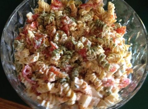 Colorful Pasta salad with crab #Onion #PEPPERS #crab #mayonnaise #justapinchrecipes Beer Battered Fish And Chips, Battered Fish And Chips, Colorful Pasta, Baked Salmon And Asparagus, Fish Batter Recipe, Crab Recipe, Recipes With Ingredients, Parties Food, Crab Salad Recipe