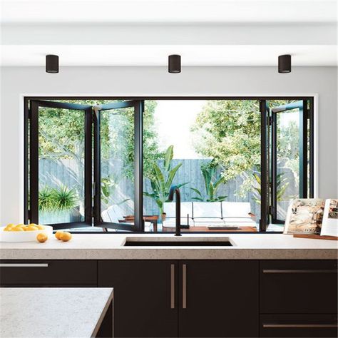 Folding Windows, Kitchen Window Design, Hiasan Dalaman Rumah, Window Bars, Pelan Rumah, Kitchen Extension, Window Styles, Hus Inspiration, Hem Design