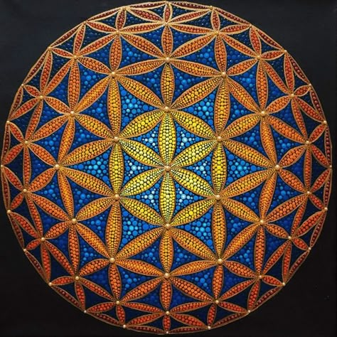 Dot Painting Flower Of Life, Buddha Dot Mandala Art, Mandala Shapes, Flower Of Life Mandala Dot Painting, Flower Of Life Wall Art Murals, Mandala Clock, Flower Of Life Patern, Red And Black Wallpaper, Sacred Geometry Symbols