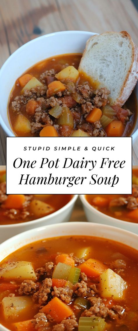 Image for One Pot Dairy Free Hamburger Soup Gluten Dairy Free Soup, Hamburger Potato Soup, Stews Recipes, Soup Lovers, Dairy Free Soup, Hamburger Soup, Soup Dinner, Family Dinners, Red Potatoes