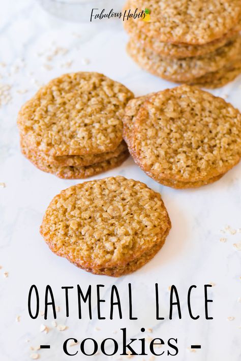 Oatmeal Lace Cookies Easy, Lacy Oatmeal Cookies Recipe, Oatmeal Lace Cookies Recipe, Oatmeal Drop Cookies, Lace Cookies Recipe, Oatmeal Lace Cookies, Baking Design, Quick Oatmeal, Delicious Oatmeal