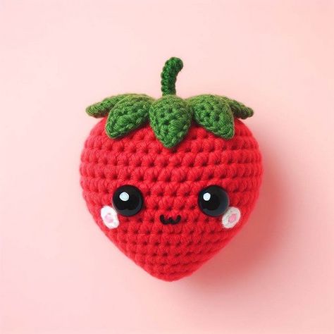 Crochet Cute Strawberry Amigurumi Pattern - All Amigurumi Crochet Strawberry Amigurumi, Strawberry Crochet Pattern Free, Crochet Strawberry Pattern Free, Cute Crochet Strawberry, Amigurumi Strawberry, Plushie Ideas, Strawberry Crochet, Crochet Cute, Crochet Strawberry